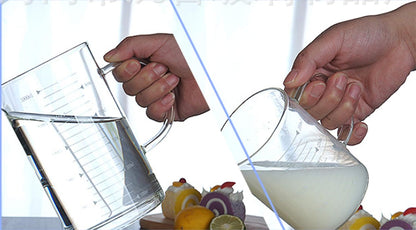 Graduated Beaker Mug with Handle and Durable Bamboo Lid Borosilicate Glass Multi-Function Food Grade Measuring Cup 1000ML