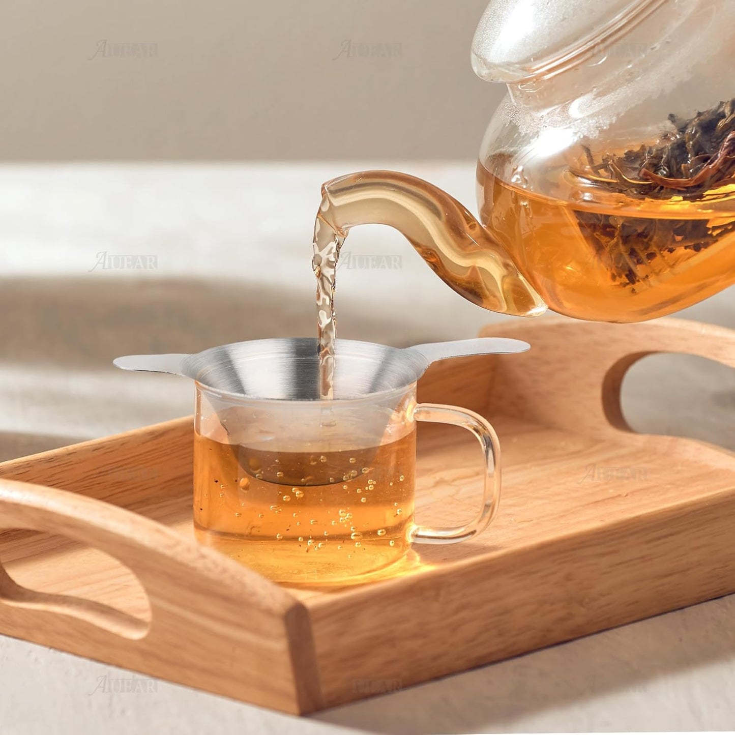 AUEAR, 2 Pack Different Size Stainless Steel Mini Strainer Fine Mesh Tea Funnel Coffee Filter with Double Handles