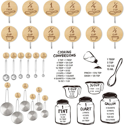 Measuring Cup and Spoon Organizer, 12 Pack Adhesive Wood Hooks for Hanging, Kitchen Hooks for Space Saving Storage