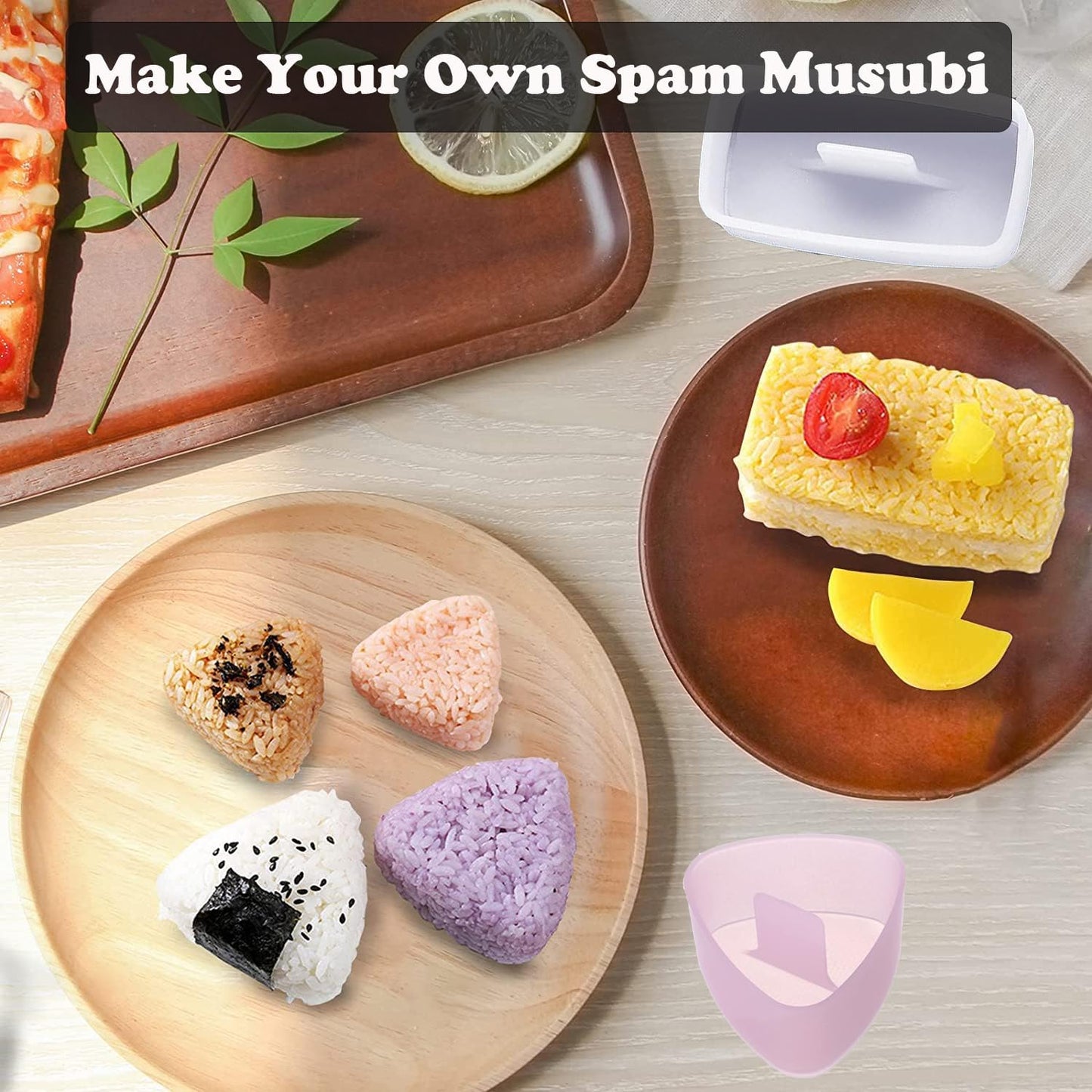 Spam Musubi Mold, 4 Pcs Musubi Maker Kit Spam Slicer Musubi Press Sushi Rice Onigiri Mold Set Egg Cutter for Luncheon Meat Hot Dog Cheese Strawberry Lunch Bento
