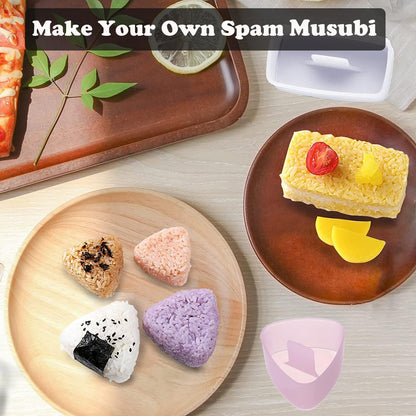 Spam Musubi Mold, 4 Pcs Musubi Maker Kit Spam Slicer Musubi Press Sushi Rice Onigiri Mold Set Egg Cutter for Luncheon Meat Hot Dog Cheese Strawberry Lunch Bento