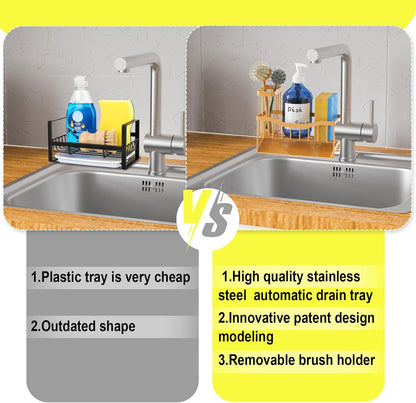 Fssvcd Maifan Sink Caddy Sponge Holder for Kitchen with Brush Holder and Stainless Steel Self Drain Tray, Rustproof Kitchen Sink Organizer for Sponge, Soap Dispenser Storage Accessories