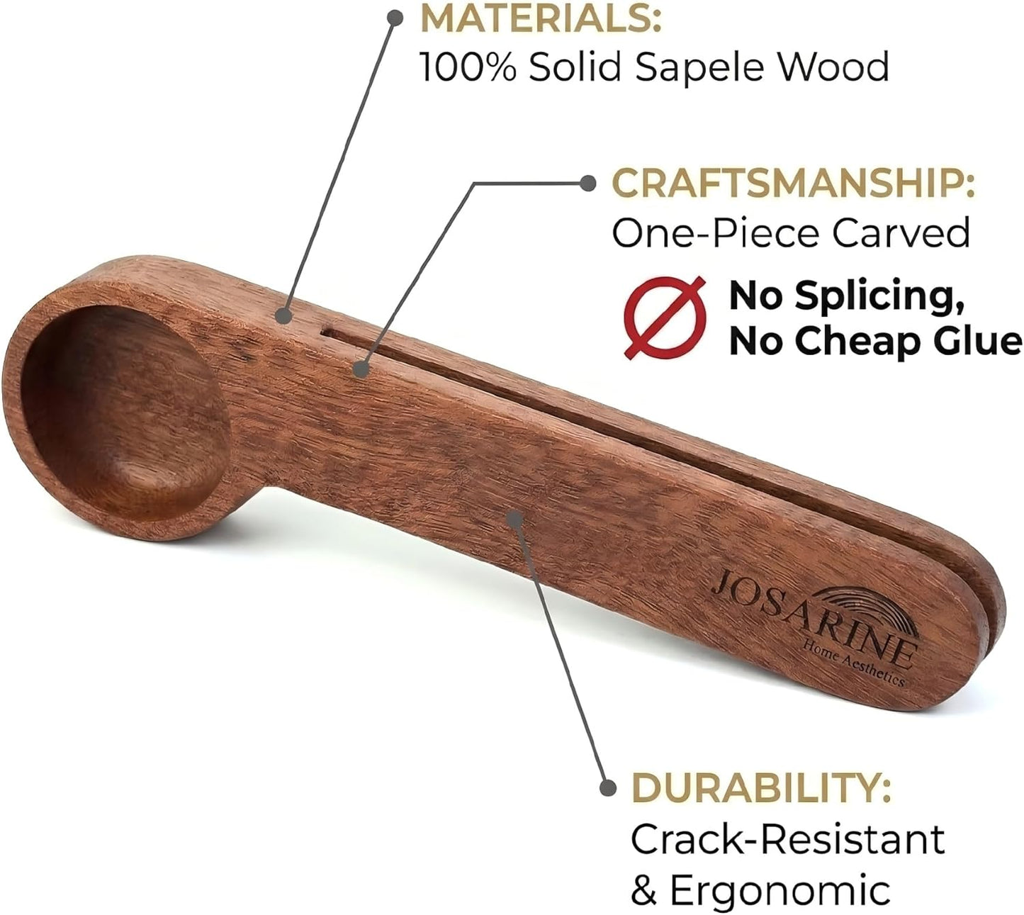 2-Pack Wooden Coffee Scoop, 2-in-1 Solid Sapele Wood Measuring Spoon & Bag Sealer for Ground Beans, Espresso, Tea - One-Piece Minimalist Coffee Accessories