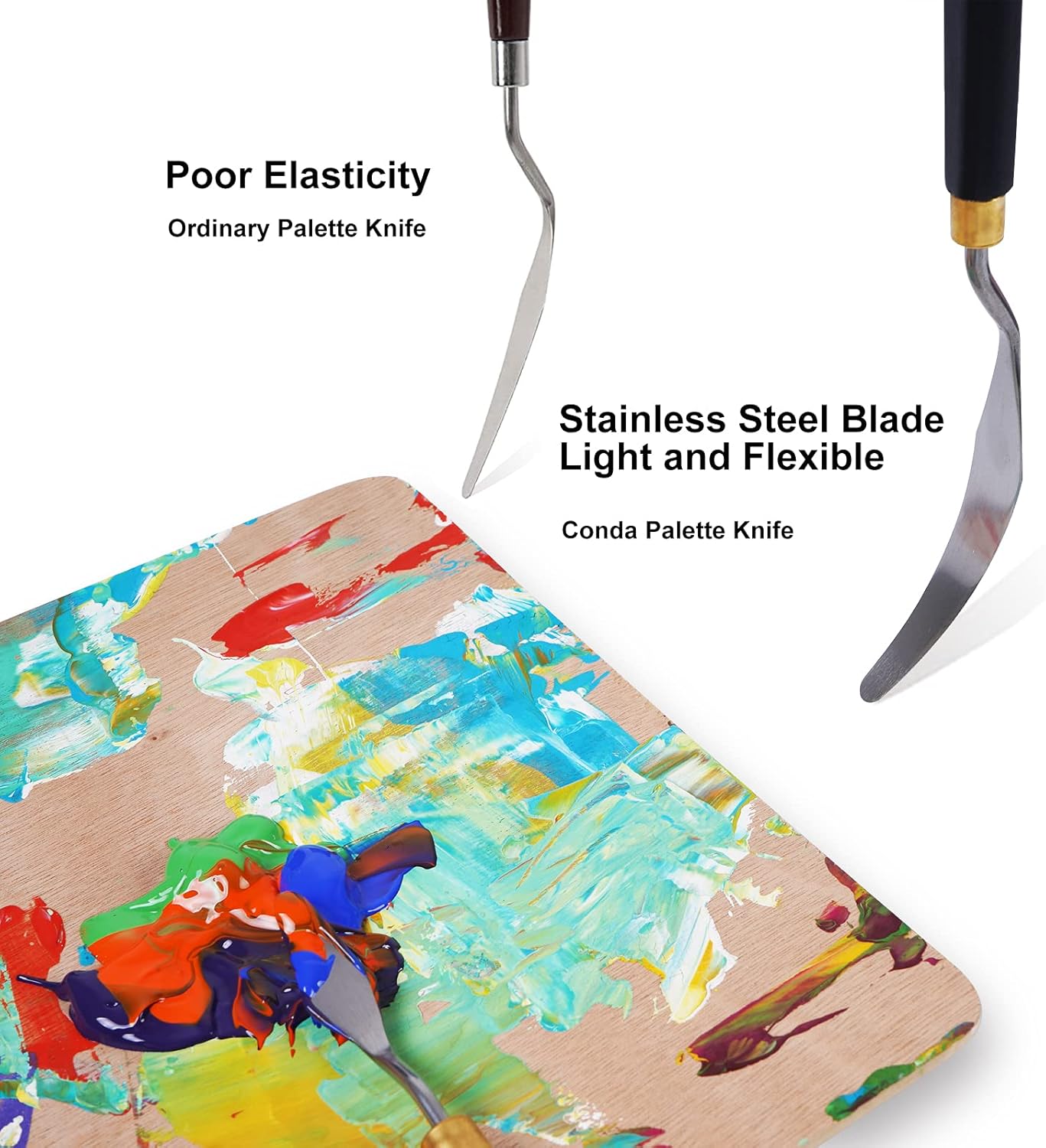 CONDA Palette Knife Painting Stainless Steel Spatula Palette Knife Oil Paint Metal Knives Wood Handle (Red 5 Piece)
