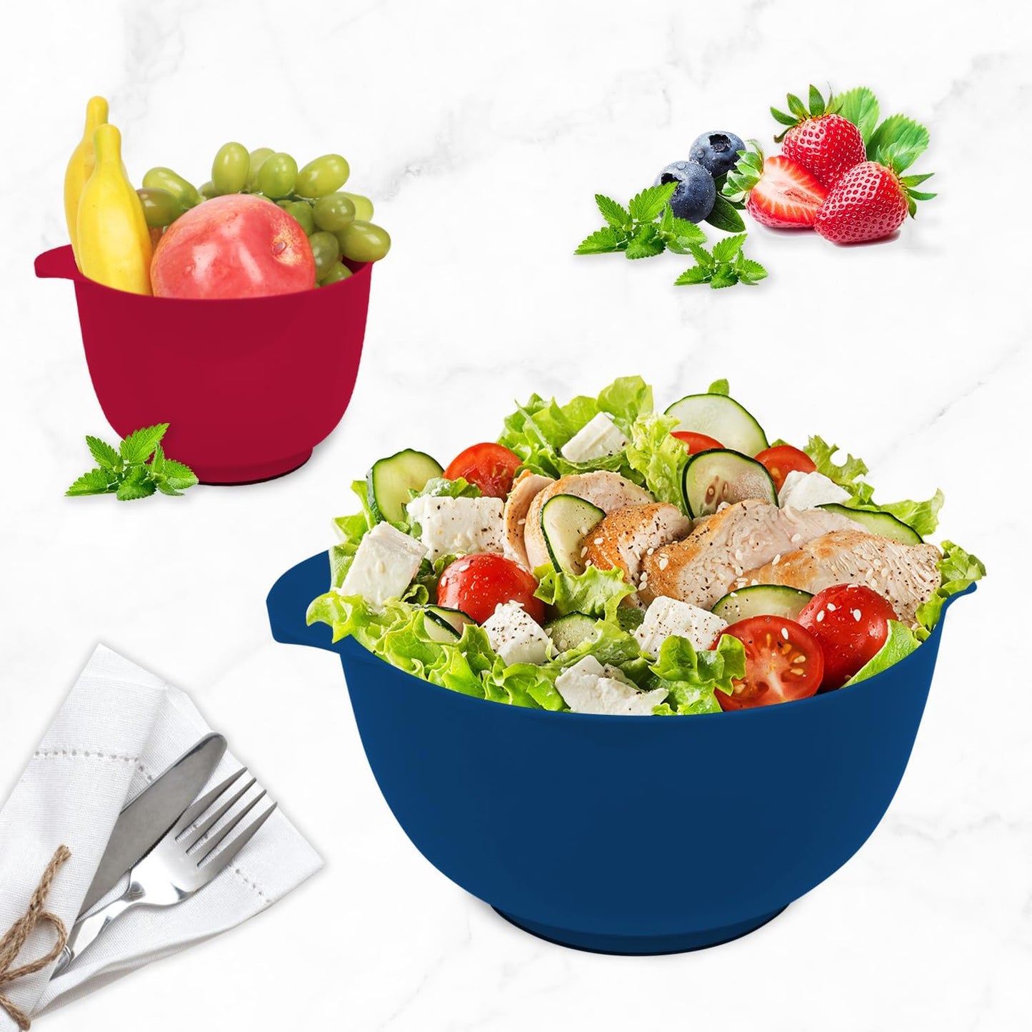 BoxedHome Green Ombre Nesting Plastic Mixing Bowl Set With Pour Spout, Microwave and Dishwasher Safe, BPA free Non-Slip Base, Set of 4 Size 1.7, 2.5, 3.5 and 4.5qt, Great for Prepping, Baking, Cooking
