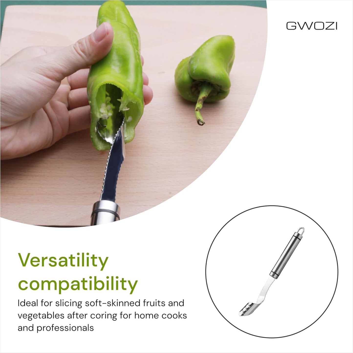 Jalapeno Pepper Corer Tool and Knife 2 in 1 - Stainless Steel Jalapeno Corer Tool with Handle - Pepper Corer and Deseeder for Seed - Pepper Seed Corer Remover Tool with Serrated Slice
