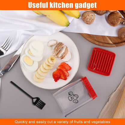 Cup Slicer Fruit, Fast Stainless Steel Vegetable Slicer Portable Strawberry Cutter with Cleaning Brush Handheld Slicing Tool Kitchen Cutting Gadget for Banana Egg Salad