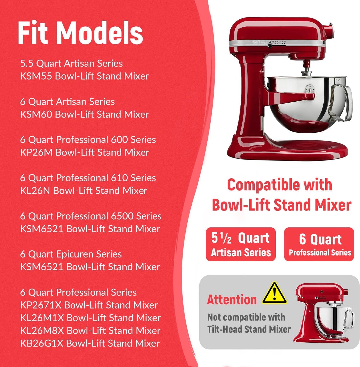 Flat Beater for KitchenAid 5-6 Quart Bowl-Lift Stand Mixer, Stainless Steel Paddle Attachments Fits for Kitchenaid Professional 5 Plus and 600 Seris Mixer, Mixing Accessories, Dishwasher Safe
