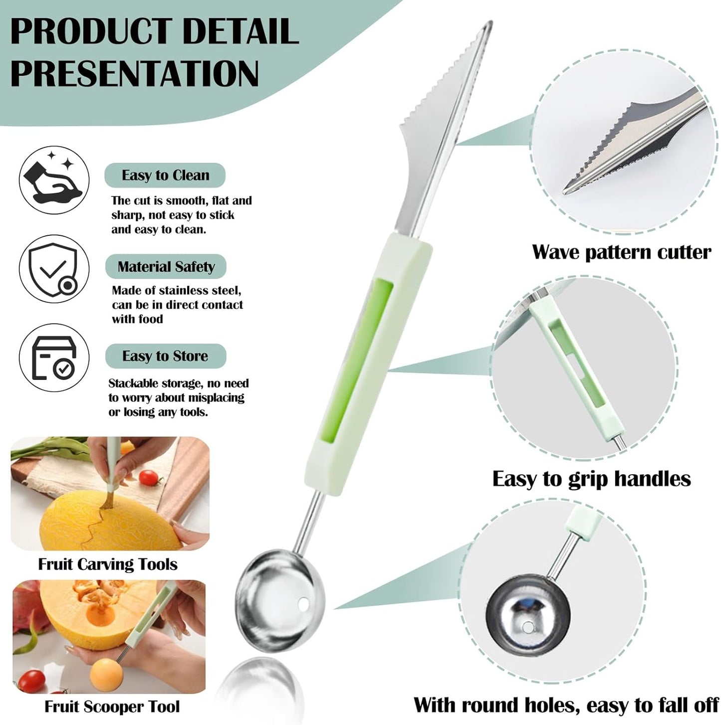 3-in-1 Watermelon Cutter Slicer Tool,Stainless Steel Watermelon Cutter Melon Baller Scoop Set Chriatmas Tree Popsicle Tool Watermelon Knife Fruit Slicer Fruit Carving Tools for Kitchen Utility Gadgets