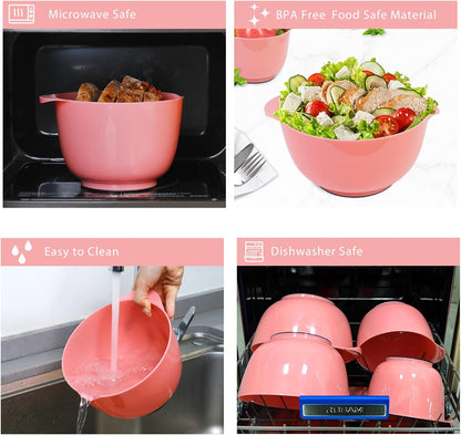 BoxedHome Green Ombre Nesting Plastic Mixing Bowl Set With Pour Spout, Microwave and Dishwasher Safe, BPA free Non-Slip Base, Set of 4 Size 1.7, 2.5, 3.5 and 4.5qt, Great for Prepping, Baking, Cooking