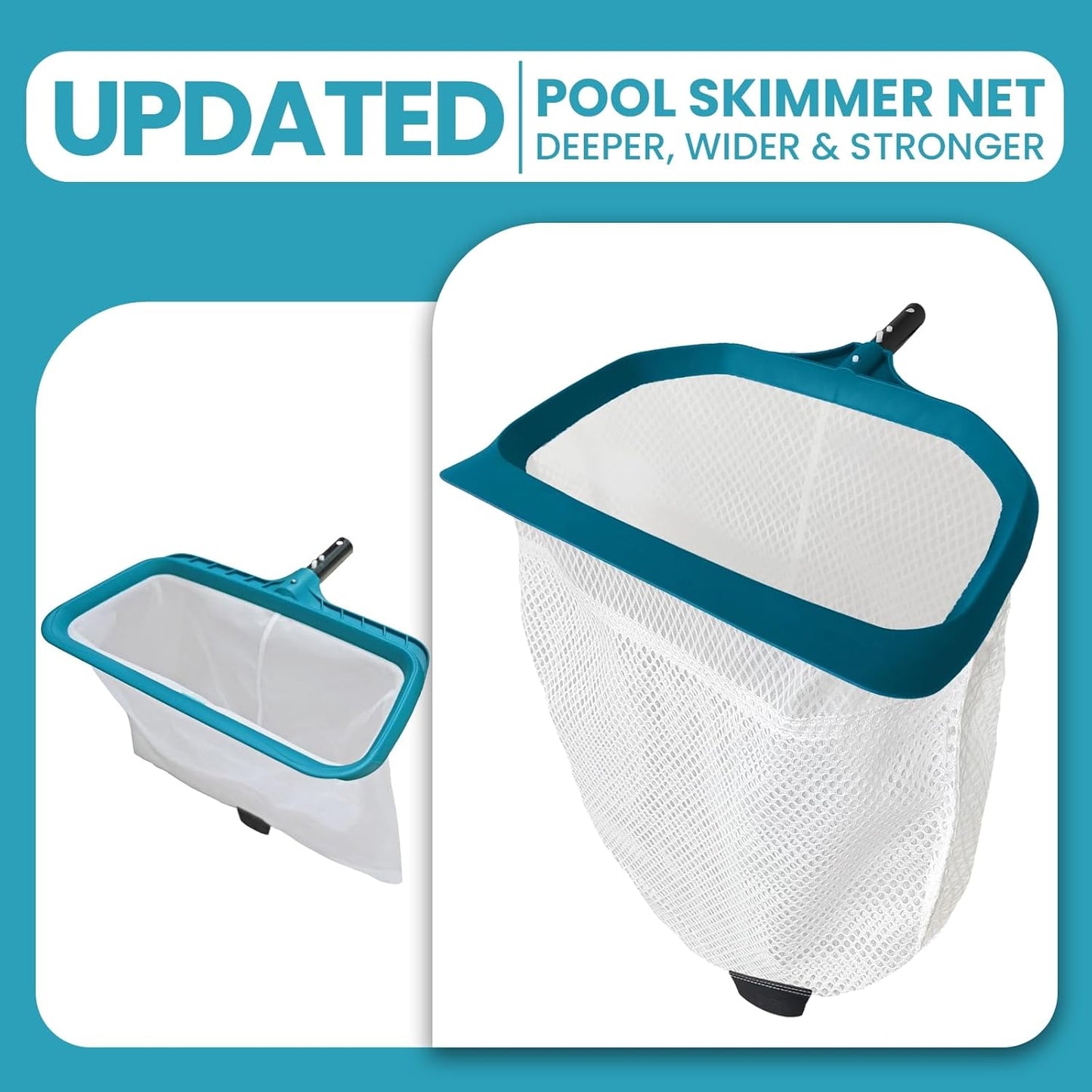 POOLWHALE Professional Pool Skimmer Net,Fine Mesh Net Bag,Heavy Duty Swimming Leaf Skimmer Cleaning Tool - Fast Cleaning,Debris Pickup Removal- Fits Standard Swimming Pool Poles(No Pole)