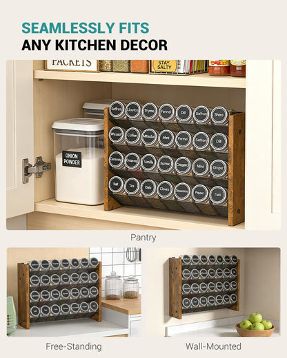 NESAPTO Spice Rack Organizer for Cabinet, Wood 4-Tier Vertical Seasoning Organizer, Wall Mount or Countertop Spice Shelf, Holds 28 Jars (No Jars Included), 14" W x 9.4" H