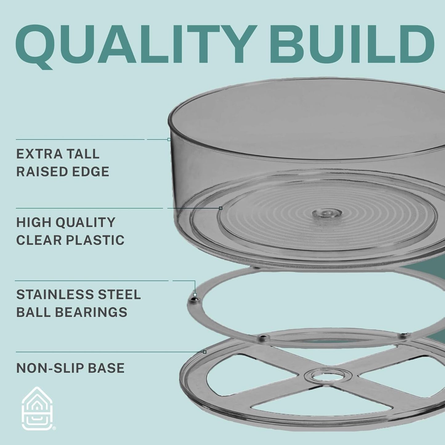 Home Intuition Round Plastic Clear Lazy Susan Turntable Food Storage Container for Kitchen (9" Round, 1 Pack)