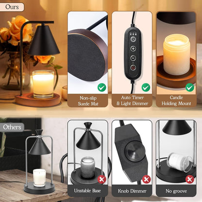 Marycele Candle Warmer Lamp with Timer & Dimmer - Mothers Day Gifts for Women Mom Her, Aesthetic Office Home Decor, Adjustable Height Wax Melter for Candle Jar & 3-Wick Candles (2 Bulbs Included)