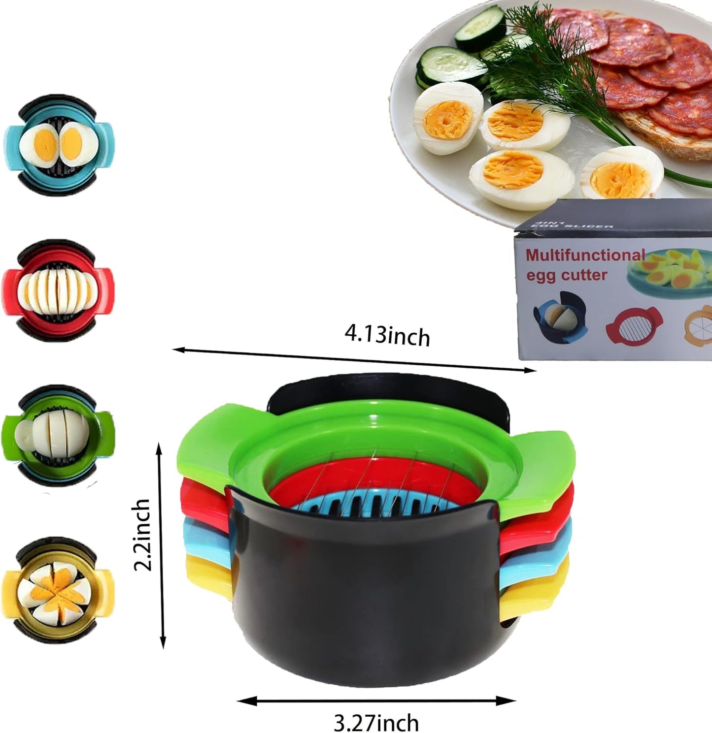 Egg Slicer 4-in-1 - Stainless Steel Hard Boiled Egg Cutter for Avocado, Fruits, Luncheon Meat, Easy Clean Kitchen Tool