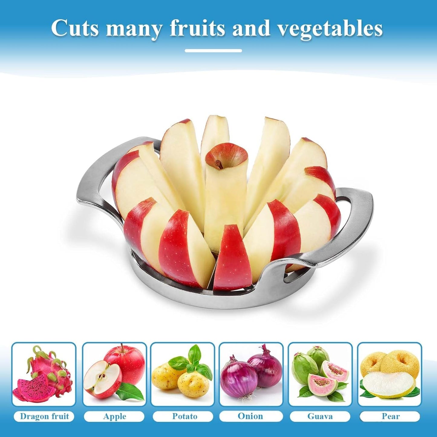 Apple Slicer and Corer, Basic Model with 12 Sharp Stainless Steel Blades - Zinc Alloy Case for Effortless Slicing & Coring