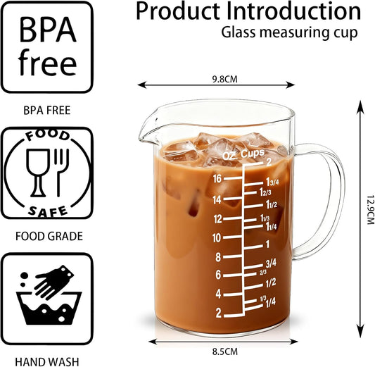 500ml/2 Cup Glass Measuring Cup,Borosilicate Glass Measuring Pitcher for Baking,Cooking,Restaurant