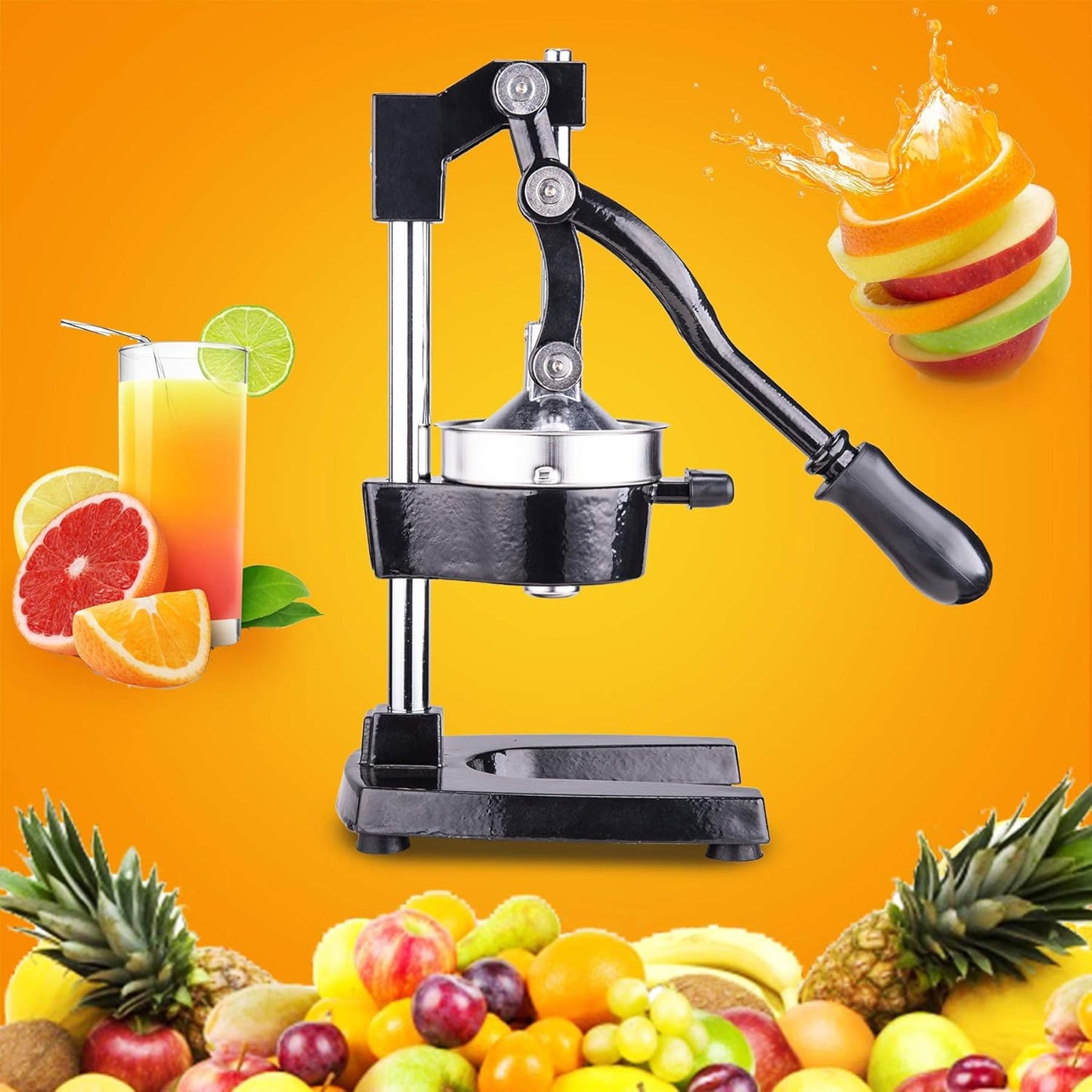 CO-Z Manual Citrus Juicer, Commercial Grade Cast Iron Orange Juicer, Professional Heavy Duty Juice Press with Removable Strainer, Manual Juice Extractor for Orange Lemon Pomegranate Citrus, Black