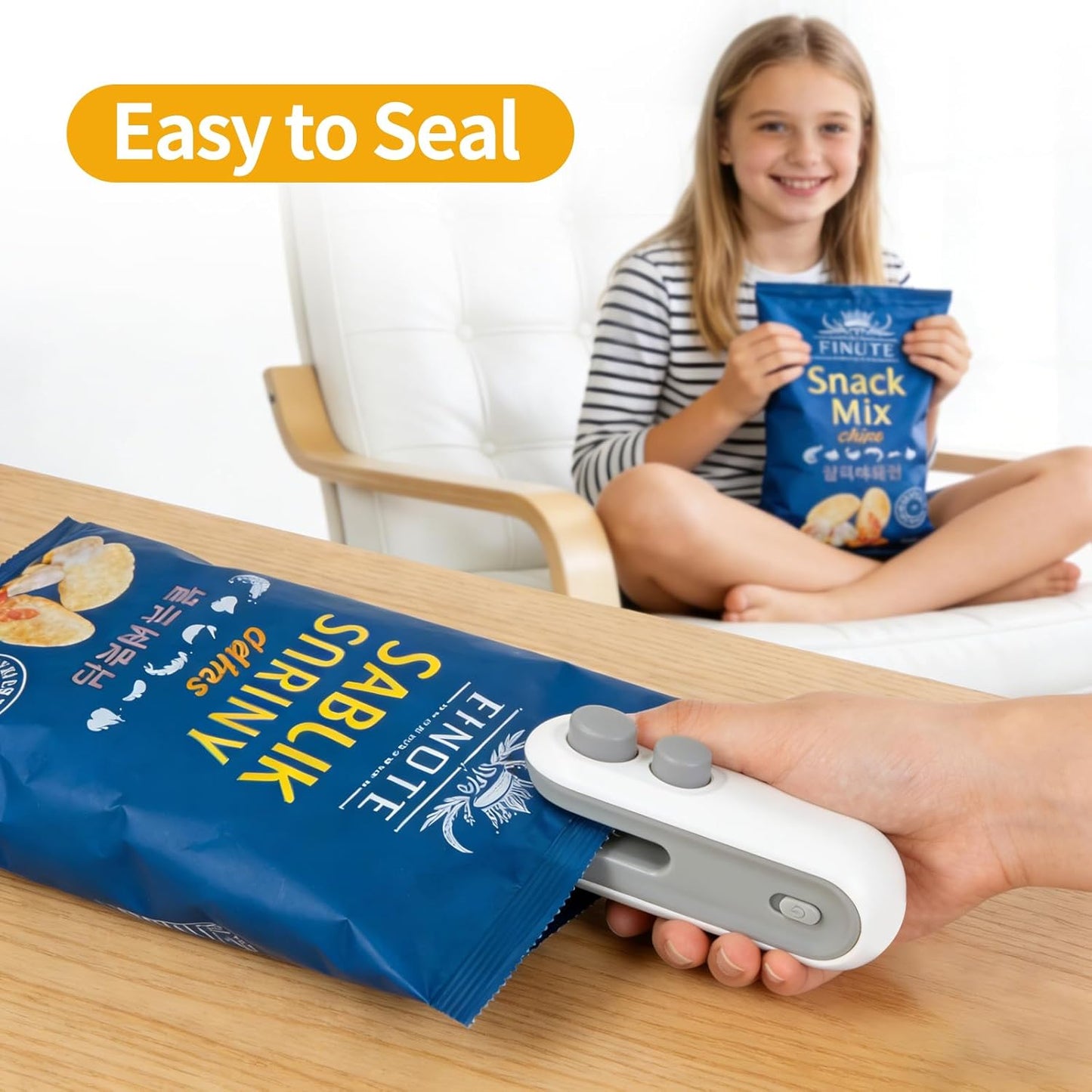 Mini Bag Sealer, 2 in 1 Heat Sealers with Cutter, Portable Handheld Chip Bag Sealers, Rechargeable Vacuum Sealers for Snacks & Food Storage