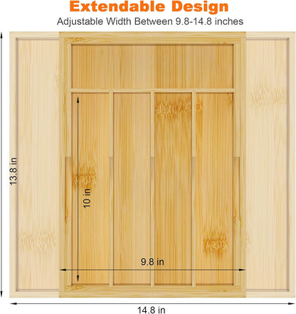 Youpehom Bamboo Utensil Organizer for Kitchen Drawers, Utensil Tray and Cutlery Silverware Holder,Wood Drawer Dividers with 5 Slots