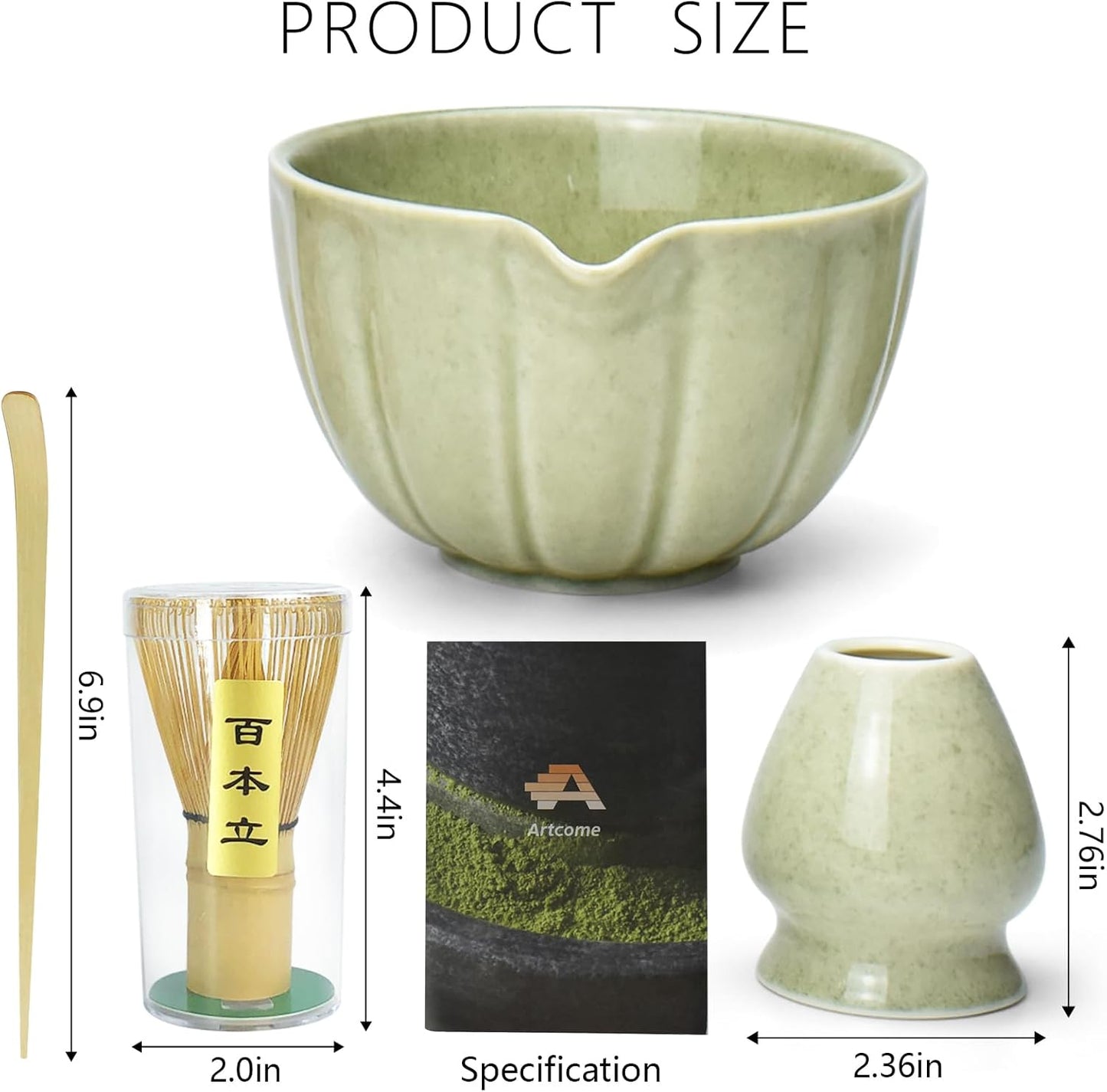 Artcome 4 Pcs Japanese Matcha Tea Set - Matcha Bowl with Pouring Spout, Matcha Whisk, Tea Scoop, Whisk Holder, Handmade Matcha Ceremony Kit For Japanese Tea Ceremony, Rose