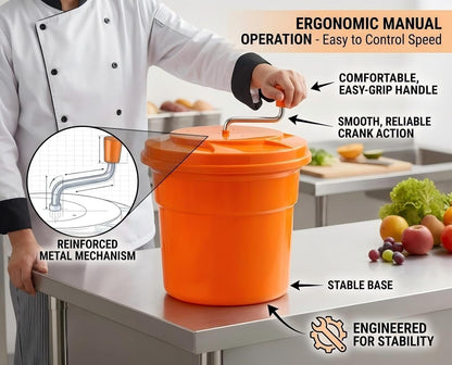 YBSVO 5-Gallon Commercial Salad Spinner – Heavy Duty Large Lettuce Dryer & Vegetable Washer – Manual Food Prep Spinner for Restaurants & Catering (BPA-Free, Holds 5-6 Heads)