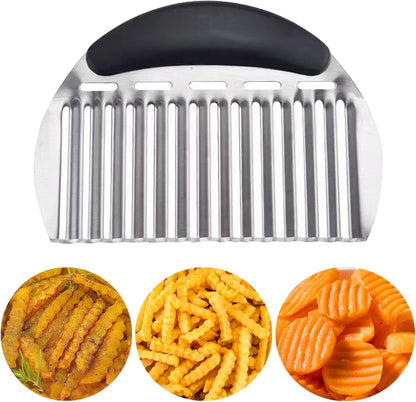 JAYVAR Large Crinkle Cutter for Potatoes, Stainless Steel Vegetable Crinkle Cutter, Versatile Vegetable Wavy Chopper for Fancy Edges, Onion Chopping Wavy French Fry Slicer Kitchen Dicer Gadget