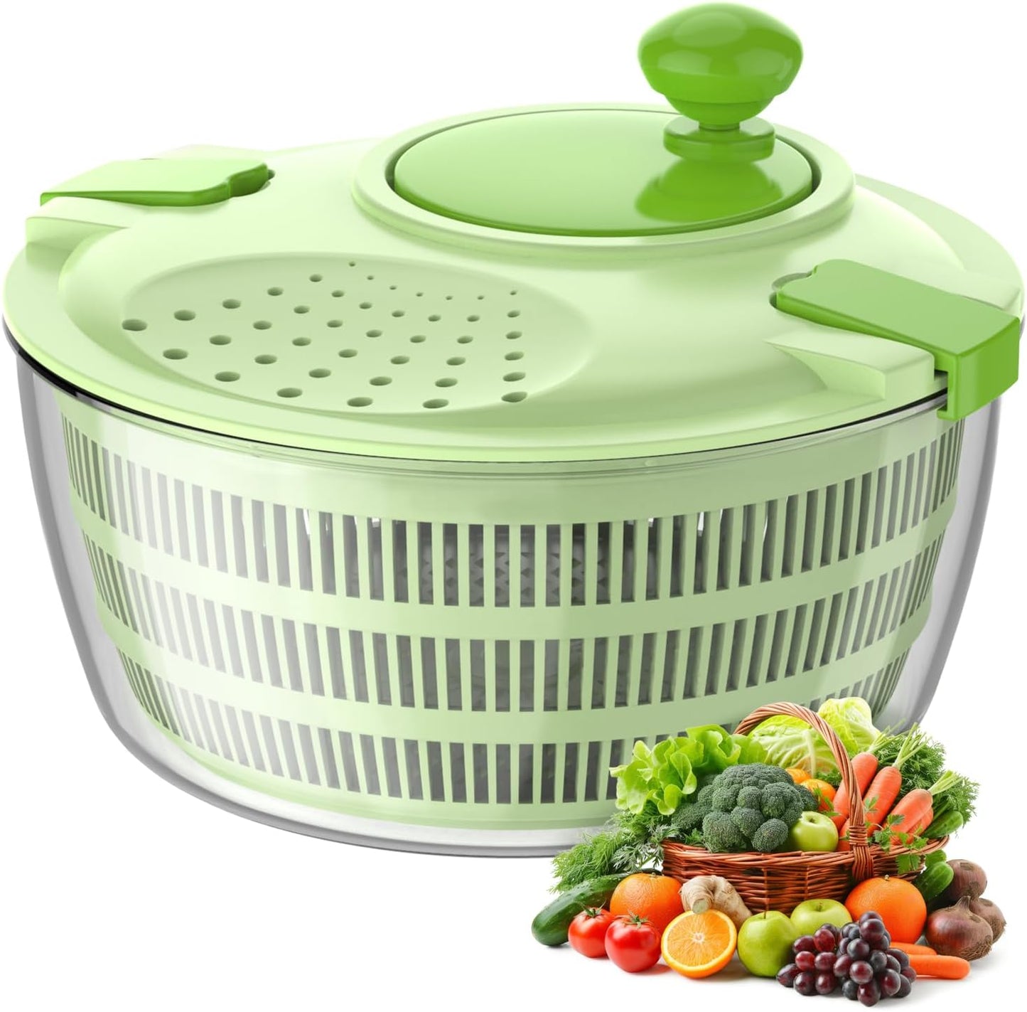Salad Spinner, Fruit and Vegetable Washer, Spin and Dry Salad Greens, 3 QT Lettuce Spinner with Bowl and Mesh Basket