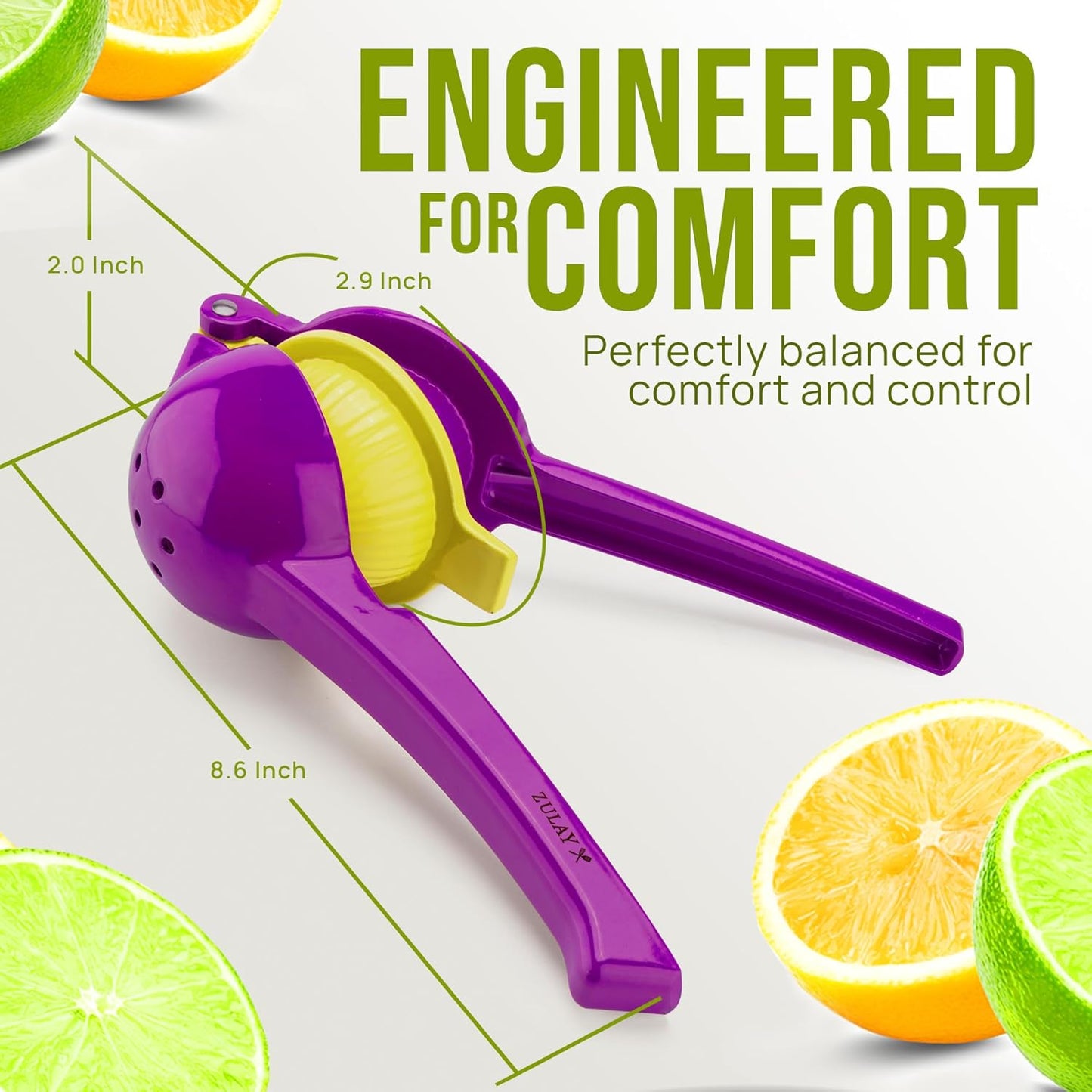 Zulay Kitchen Metal 2-in-1 Lemon Squeezer - Sturdy Max Extraction Hand Juicer Lemon Squeezer Gets Every Last Drop - Easy to Clean Manual Citrus Juicer - Easy-Use Lemon Juicer Squeezer - Yellow/Green