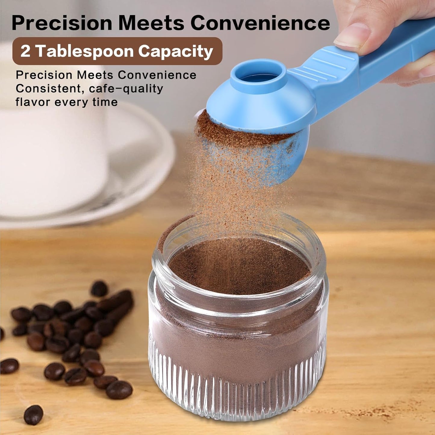2-in-1 Coffee Scoop with Funnel, 2 Teaspoon Measuring Spoon for Reusable K Cups, Ground Coffee, Protein Powder & Tea, Mess-Free Plastic Design (Pink)