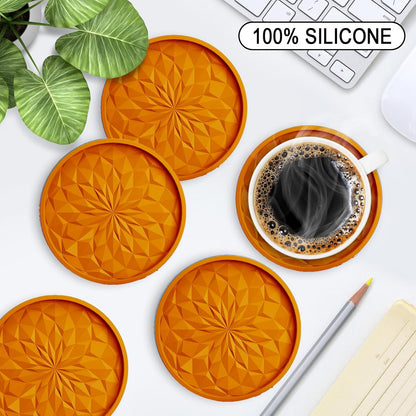 ME.FAN Silicone Coasters with Holder,[6 Pack] Drinking Coasters - Cup Mat for Hot or Cold Drinks, Thickened, Non-Slip, Non-Stick,Deep Tray Black