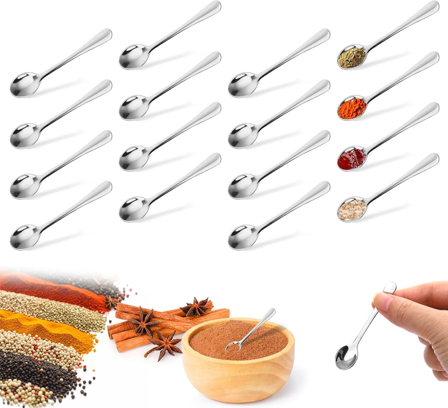 8Pcs Tiny Stainless Steel Spoons for Spices Jars, 2.9 Inch Mini Condiment Spoons, Silverware for Spice, Salt, Seasoning, Honey, Sugar