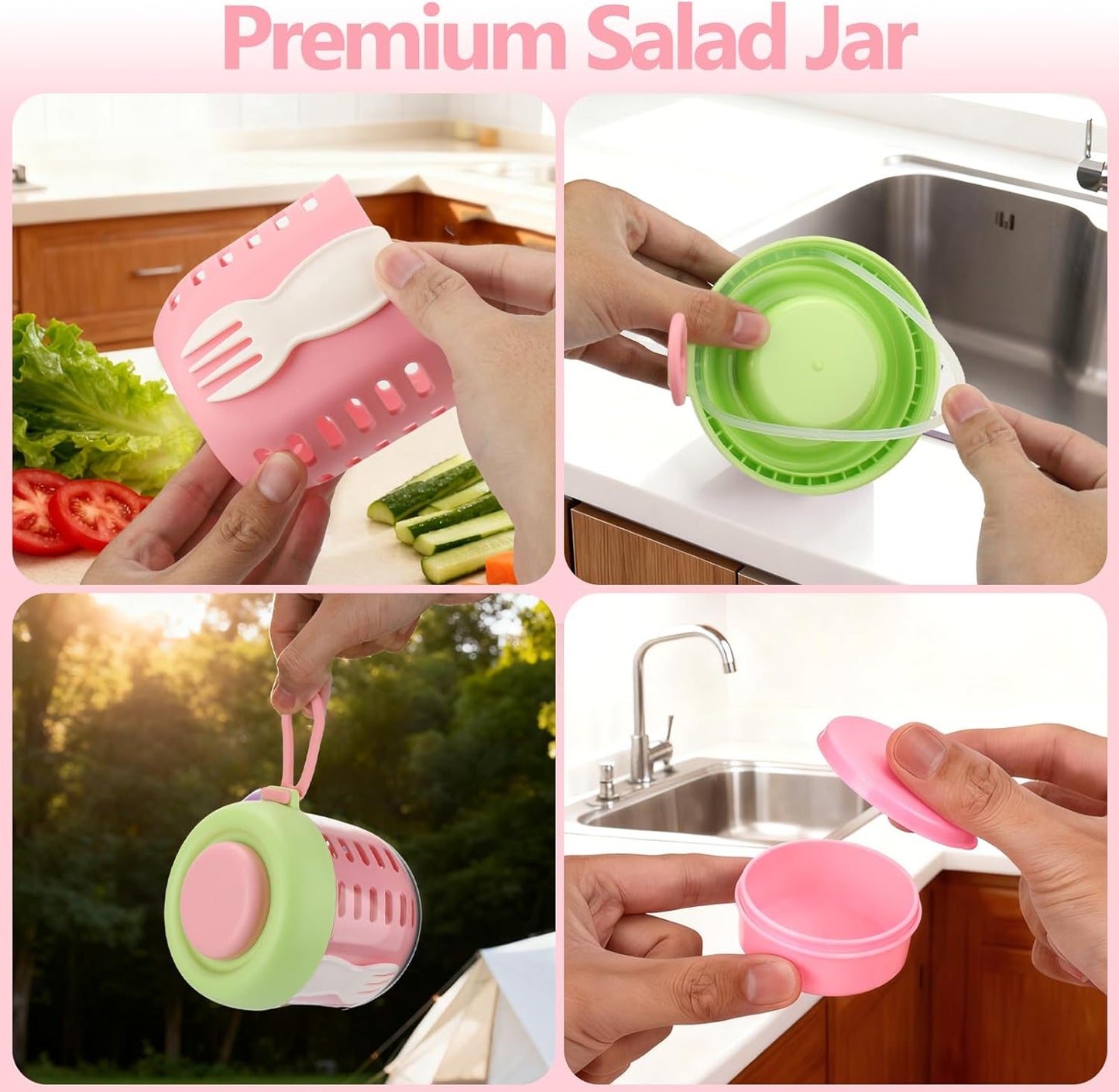 Mity rain Salad Pod with Dressing Container, Salad Jar with Inner Layer & Spoon, Salads Jars Pods with Lids, Microwave/Dishwasher/Freezer Safe Ideal for Meal Prep Office Home Travel