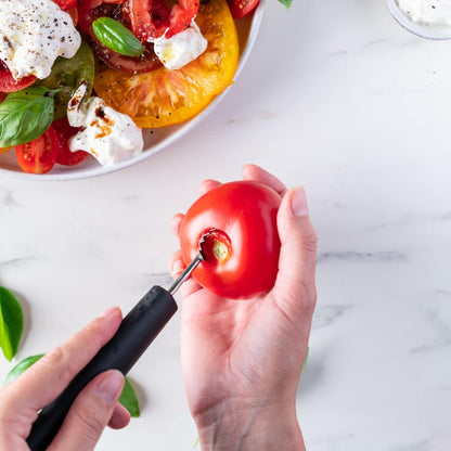 triangle Tomato and Fruit Huller - Stainless Steel - Easily Removes Stems, Hollows Out Tomatoes & Fruit, Works as Melon Baller - Dishwasher Safe