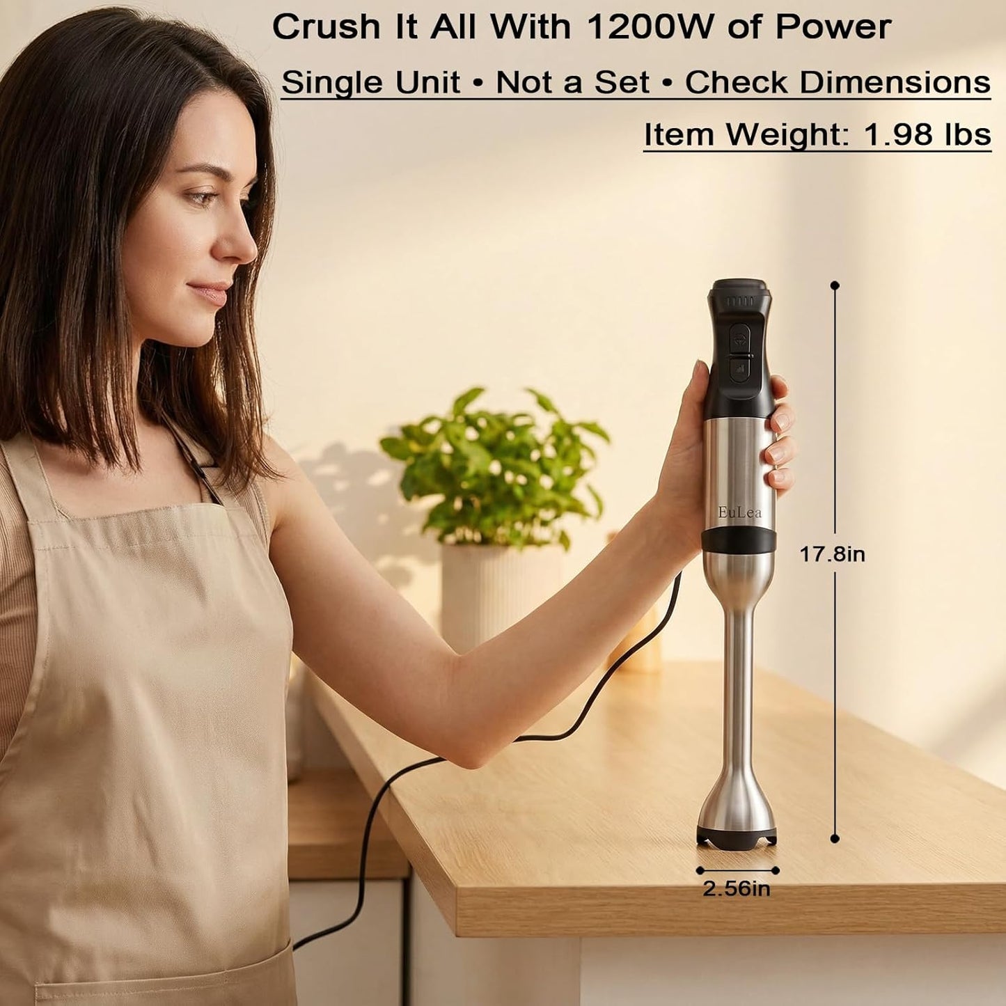 8-in-1 Hand Blender 1200W 5-Speed, Immersion Stick Blender Set with Meat Grinder Dough Hooks Whisk Mixing Cup Storage Rack, for Smoothie Soup Puree Food Dough
