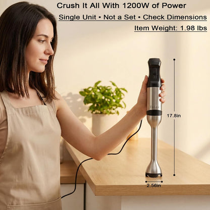 8-in-1 Hand Blender 1200W 5-Speed, Immersion Stick Blender Set with Meat Grinder Dough Hooks Whisk Mixing Cup Storage Rack, for Smoothie Soup Puree Food Dough