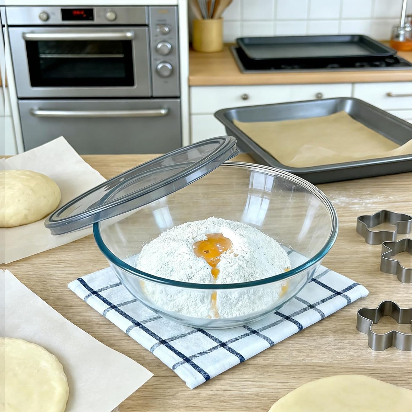 6.3 Quart Large Glass Bowl for Bread Making-Glass Mixing Bowl for Sourdough Bread with Lid, Clear Breads Proofing Bowl with Covers, Ideal for Kitchen, Storage