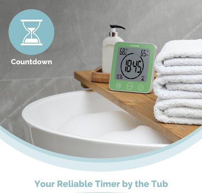 KADAMS Shower Clock Waterproof Bathroom Timer – Digital Wall Clock with Countdown, Magnetic Kitchen Clock with Temperature & Humidity, Suction Cup for Kids Shower Spa Cook Bath (Black)