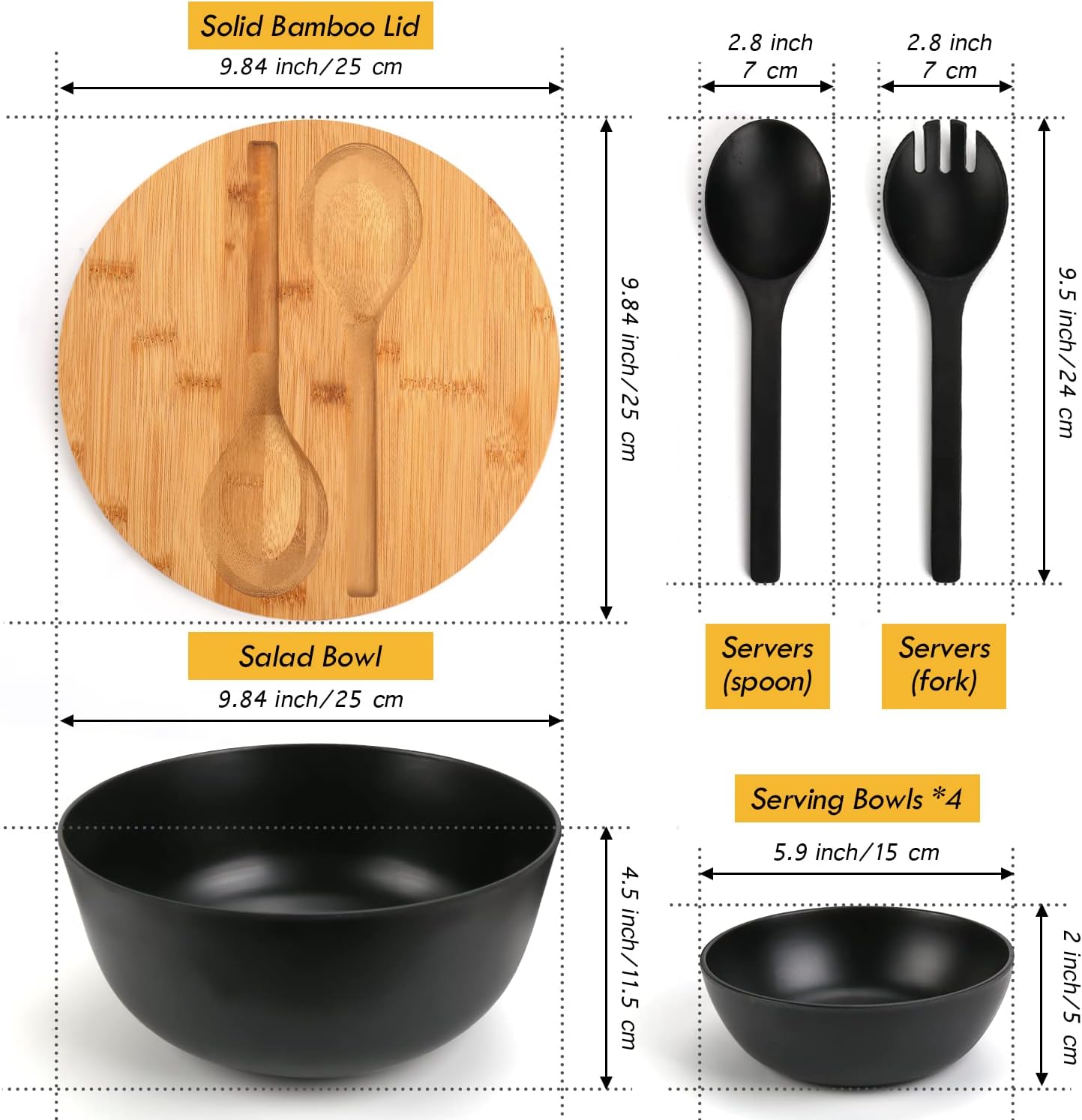 ShineMe Salad Bowl Set of 3, Natural Bamboo Fiber Salad Serving Bowls with Lids,Mixing Bowl for Preparing and Serving Salad, Cereal, Fruit, Veggies, Popcorn,Chips & Bread(10",8",6")