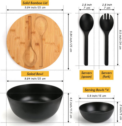 ShineMe Salad Bowl Set of 3, Natural Bamboo Fiber Salad Serving Bowls with Lids,Mixing Bowl for Preparing and Serving Salad, Cereal, Fruit, Veggies, Popcorn,Chips & Bread(10",8",6")