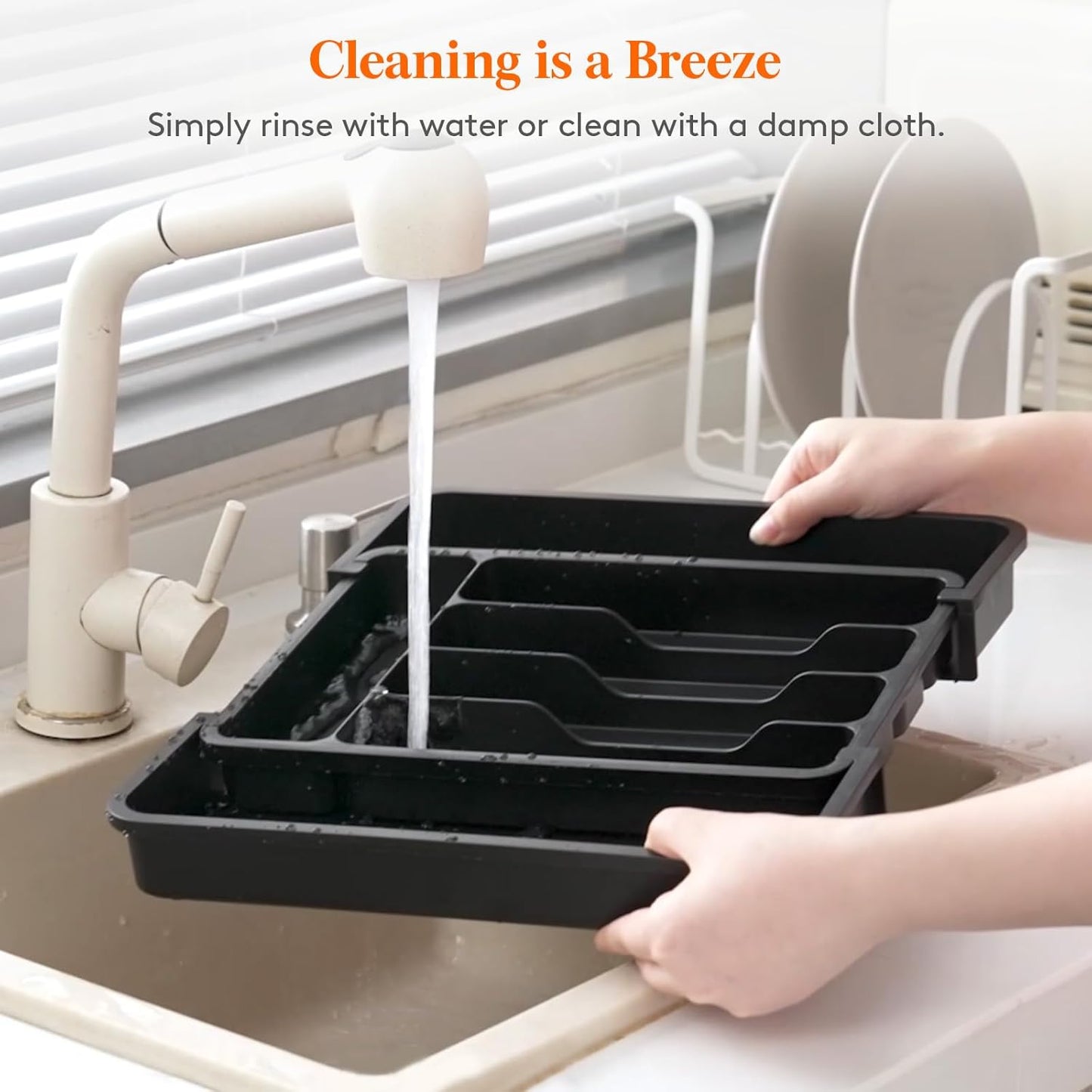 Lifewit Silverware Drawer Organizer, Expandable Utensil Tray for Kitchen, BPA Free Flatware and Cutlery Holder, Adjustable Plastic Storage for Spoons Forks Knives, 11-18 x 14", Black
