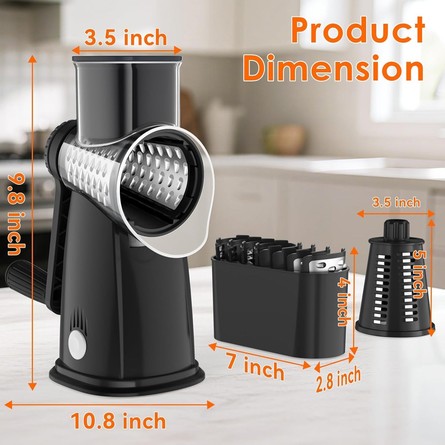 MealHelper 5 Blade Rotary Cheese Grater and Vegetable Chopper with Storage Box and Hand Crank, Compact Shredder for Cheeses, Veggies, Nuts - Easy to Use, Non-slip Suction Base,White
