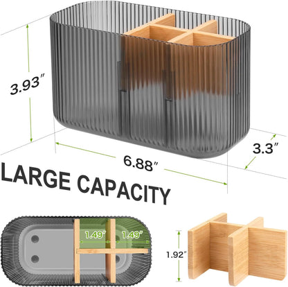 GFWARE Toothbrush Holders for Bathrooms, 5 Slots Bamboo Toothbrush Holder Kids Electric Toothbrush Holder and Toothpaste Holder for Bathroom Countertop Accessories Storage, Marble Toothbrush Organizer