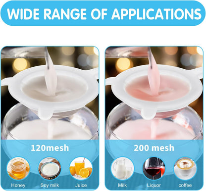 2 Pcs Plastic Mesh Strainer Set Nylon Ultra Fine Mesh Strainer with Handle Juice Colander Yogurt Sieve Mini Brine Shrimp Separation Net for Juicing Soy Milk Honey Coffee Kitchen (120/200 Meshes)