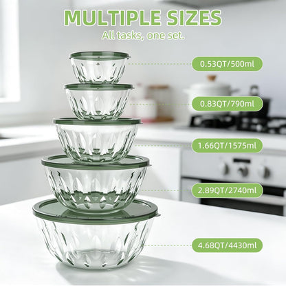 Luvan Glass Mixing Bowls with Lids Set(4.5QT, 2.7QT, 1.1QT)-Large Glass Mixing Bowls, Clear Salad Bowl for Baking, Cooking, Serving, Food Prep, 3PC Nesting Bowls for Kitchen Storage & Dishwasher Safe