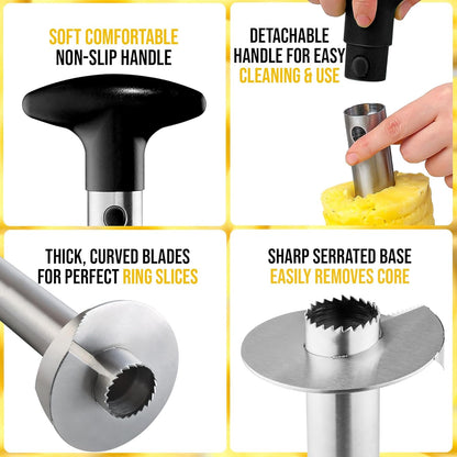 Zulay Kitchen Stainless Steel Pineapple Corer & Slicer – Heavy Duty Pineapple Cutter & Eye Removal Tool – Effortless Core Remover Tool with Sharp Reinforced Blade & Ergonomic Handle - Black