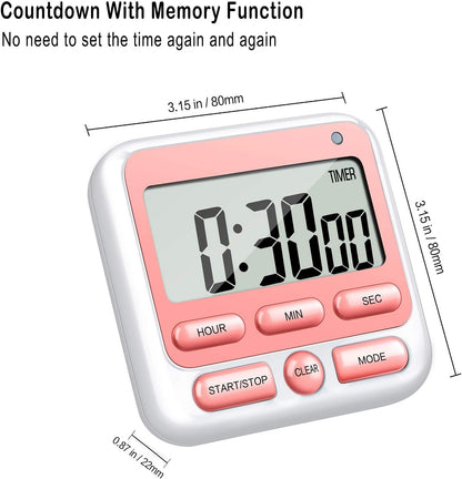 KTKUDY Digital Kitchen Timer with Mute/Loud Alarm Switch ON/Off Switch, 12-Hour Clock & Alarm, Memory Function Count Up & Count Down for Kids Teachers Cooking, Large LCD Display, Strong Magnet (Black)