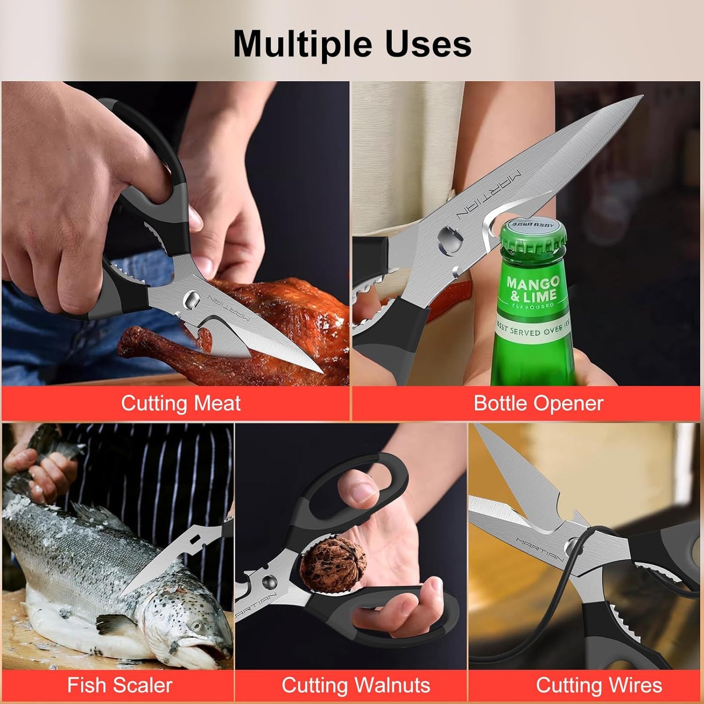 8" Detachable Kitchen Scissors – Heavy-Duty Japanese SUS420J2 Stainless Steel, Multi-Function Shears for Food Prep, Herb Cutting & More | Easy to Clean, Dishwasher Safe