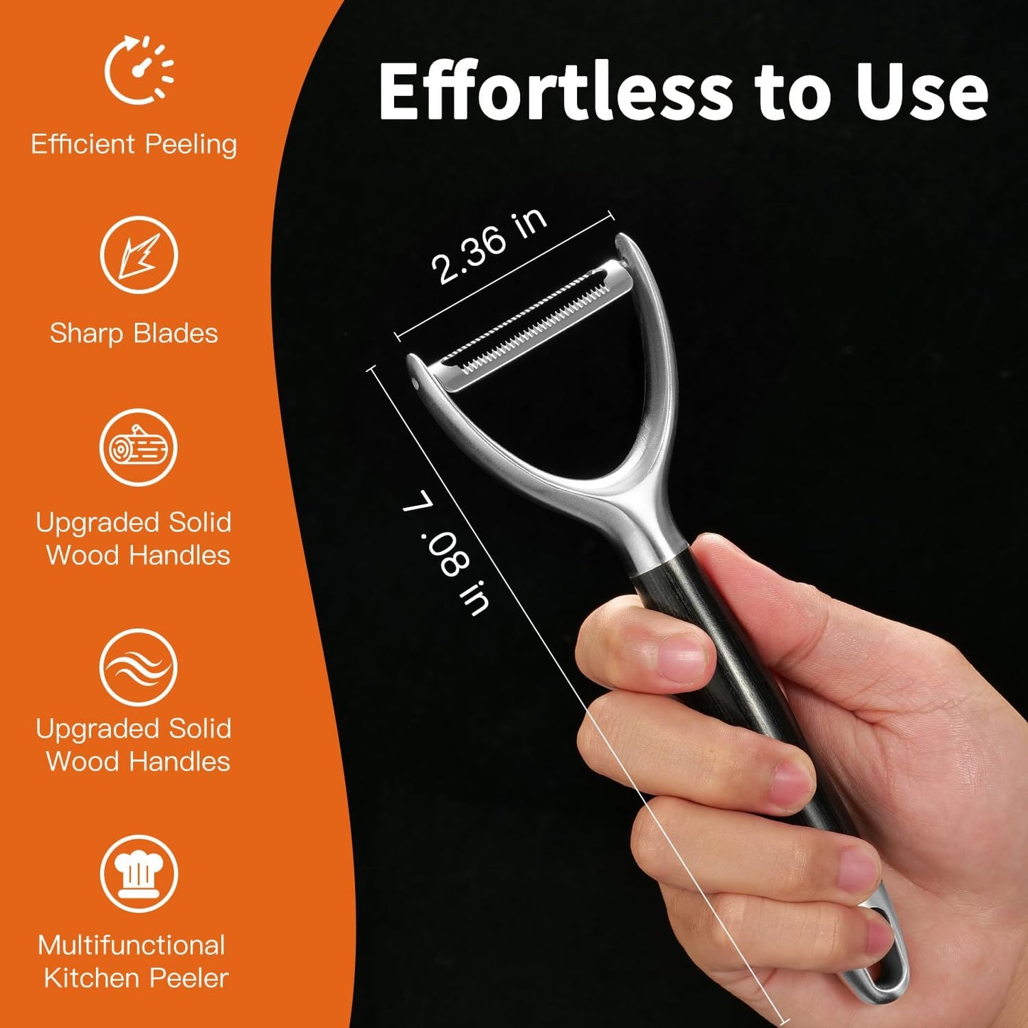 Serrated Blade Premium I Type 304 Stainless Steel Multifunctional Kitchen Peeler Real Wood Handle Ultra Sharp Blade Vegetable Potato Apple（Agarwood）