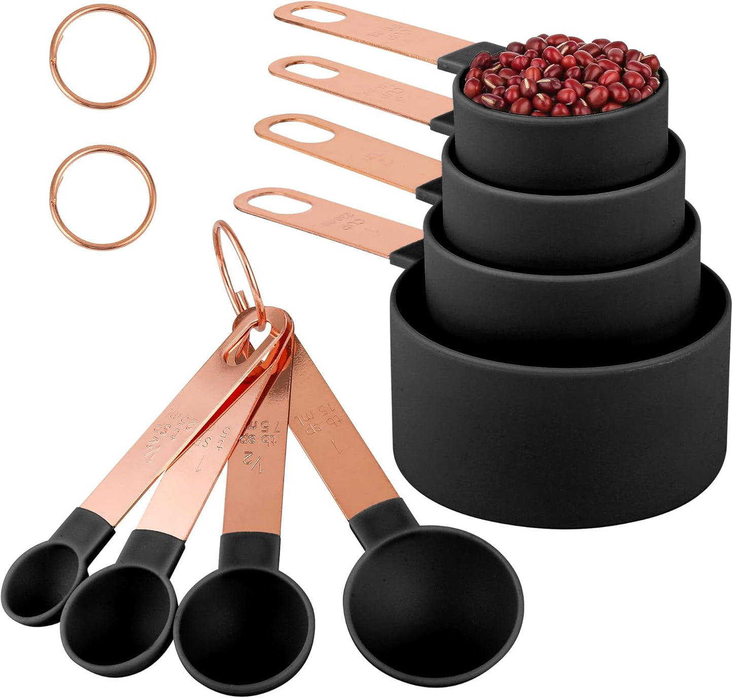 8-Piece Stackable Rose Gold Stainless Steel Handled Measuring Cups and Spoons for Measuring Dry and Liquid Ingredients (green)